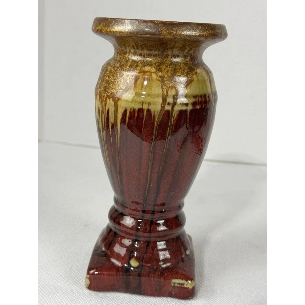 Greek Look Distressed Red Gold Ceramic Candleholder Vase Shape‎